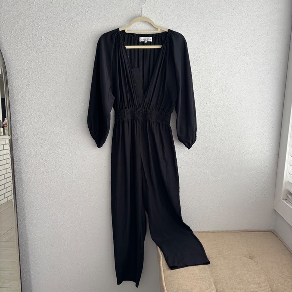 APIECE APART Black 100% Silk V-Neck Jumpsuit - Picture 1 of 5